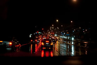black car, Traffic, Road, Night city