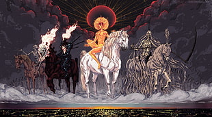 painting of four horsemen of death, Four Horsemen of the Apocalypse, famine, death, war HD wallpaper