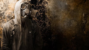 men's gray smoking mask, gas masks, apocalyptic