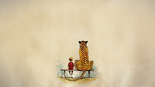 boy and tiger sitting print, comics, minimalism, Calvin and Hobbes