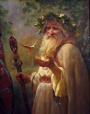 bearded man painting, painting, saint, Merlin, wizard
