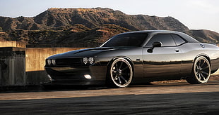 black coupe, Dodge Challenger SRT, car, muscle cars