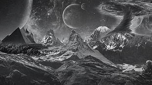 gray scale photography of mountains