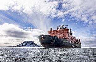 black and red cargo ship, Arctic, ship, Rosatom, nuclear HD wallpaper