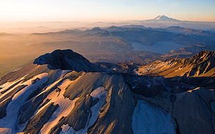 brown mountain range, mountains, Mount  St.  Helens, lake, snowy peak HD wallpaper