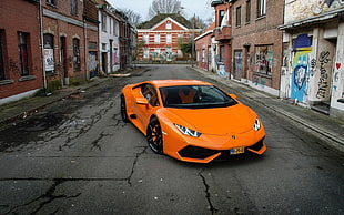 orange sports car, car, Lamborghini, Lamborghini Huracan