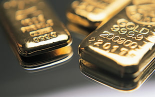two gold-colored bars, money, gold, metal