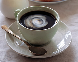 white ceramic coffee mug with plate