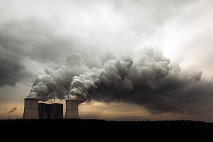 grey factory chimney, industrial, smoke, environment, cooling towers HD wallpaper