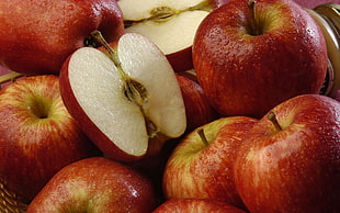 red apple fruits, apples, food, fruit, water drops HD wallpaper