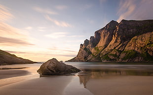 brown sand, landscape, nature, mountains, sea HD wallpaper
