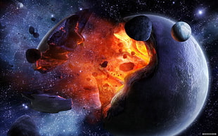 destruction of planet digital wallpaper, space, planet, explosion, space art