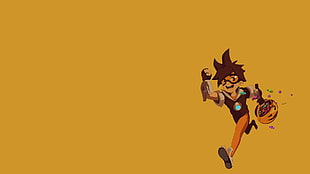brown-haired male cartoon character digital wallpaper, Overwatch, tracer, yellow