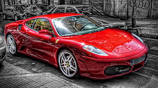 red Mercedes-Benz sedan, Ferrari F430, Ferrari, car, vehicle