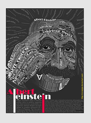 Albert Einstein poster, Albert Einstein, typography, typographic portraits