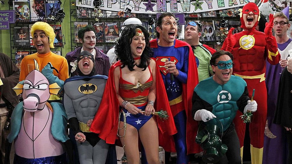 DC hero cosplay, The Big Bang Theory, Sheldon Cooper, costumes, Raj Koothrappali HD wallpaper