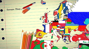 color pencil kit, map, Europe HD wallpaper
