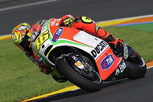 yellow and red RC car, Valentino Rossi, racing, sports, motorcycle