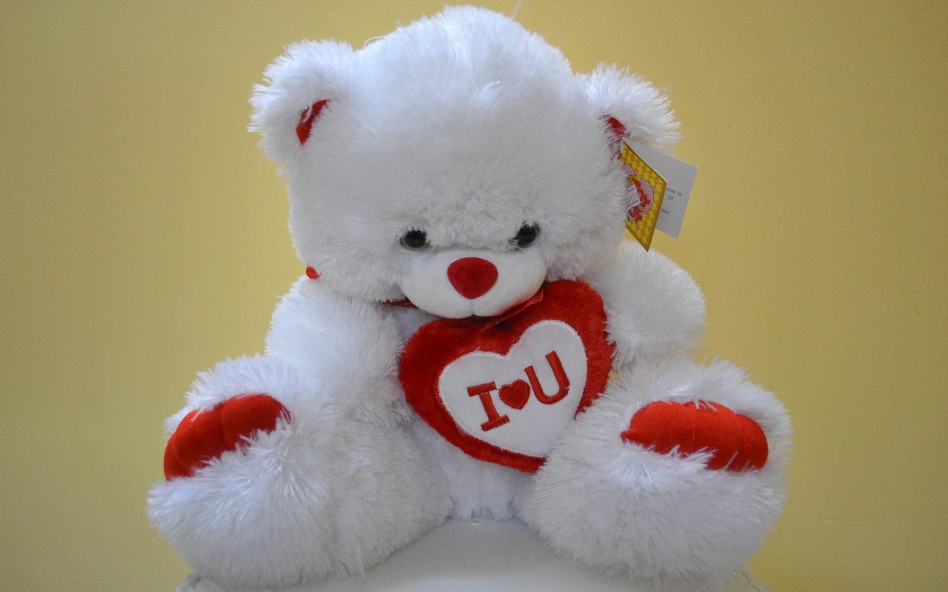 white and red bear plush toy, teddy bears, love