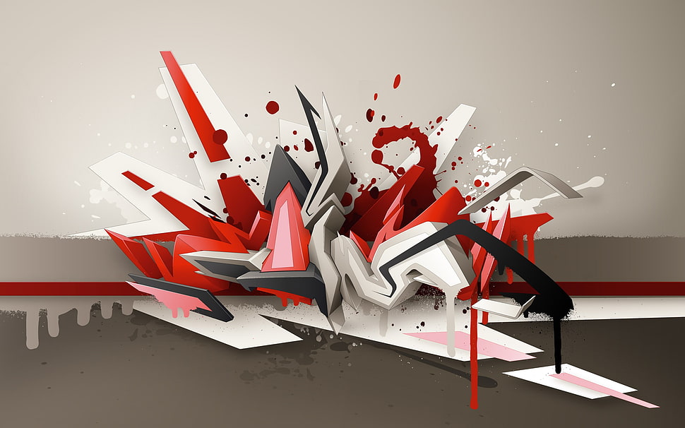 red, white, and black digital wallpaper, graffiti, Daim, typography HD wallpaper