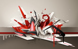 red, white, and black digital wallpaper, graffiti, Daim, typography