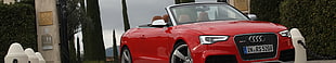 red Audi convertible, car, triple screen, Audi RS5