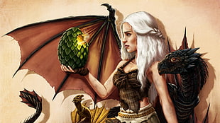 Daenerys Targaryen painting, Mother, dragon, Game of Thrones, Daenerys Targaryen