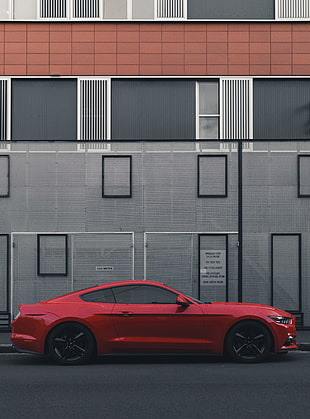 red coupe, Auto, Red, Side view