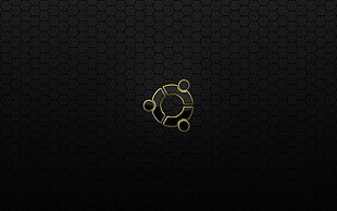 round gold and black logo, Ubuntu, minimalism