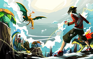 PoKeMon Ash Gray, Pikachu, Charizard, Balbasaur battle wallpaper