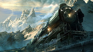 rail transit poster, steam locomotive, artwork HD wallpaper