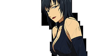 black haired female anime character digital wallpaper