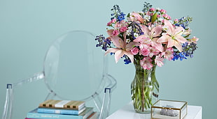 clear glass vase, flowers