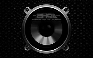 black and gray speaker subwoofer, speaker, writing, texture, music HD wallpaper