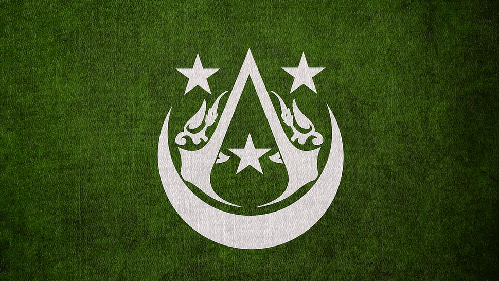 white and green logo, Assassin's Creed, Arabic, video games HD wallpaper