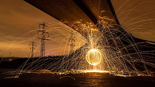 round fire ball design, fire, bridge, motion blur, circle
