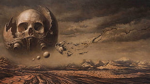 Skull digital wallpaper, digital art, artwork, skull, planet