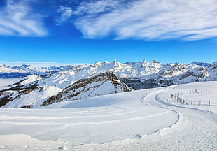 snow ski path, mountains, snow, winter HD wallpaper