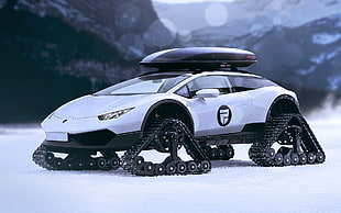 white and black snow car, concept cars, Lamborghini, snow, Lamborghini Huracan