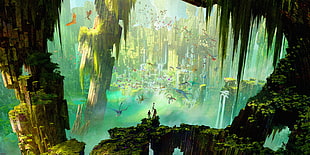 green trees illustration, concept art, landscape, animated movies, dragon HD wallpaper