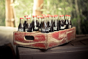 red and white wooden crate full of Coca-Cola bottles