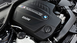 black BMW engine bay, BMW 1M, car, motors