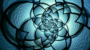 blue and black mandala flower illustration, abstract, fractal, shapes HD wallpaper