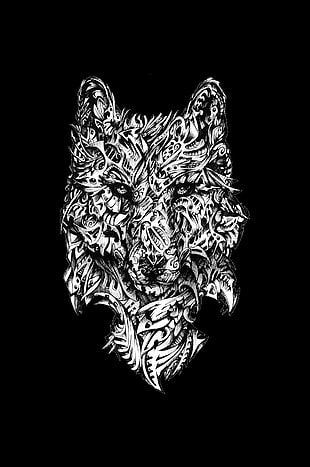 wolf illustration, wolf, portrait display