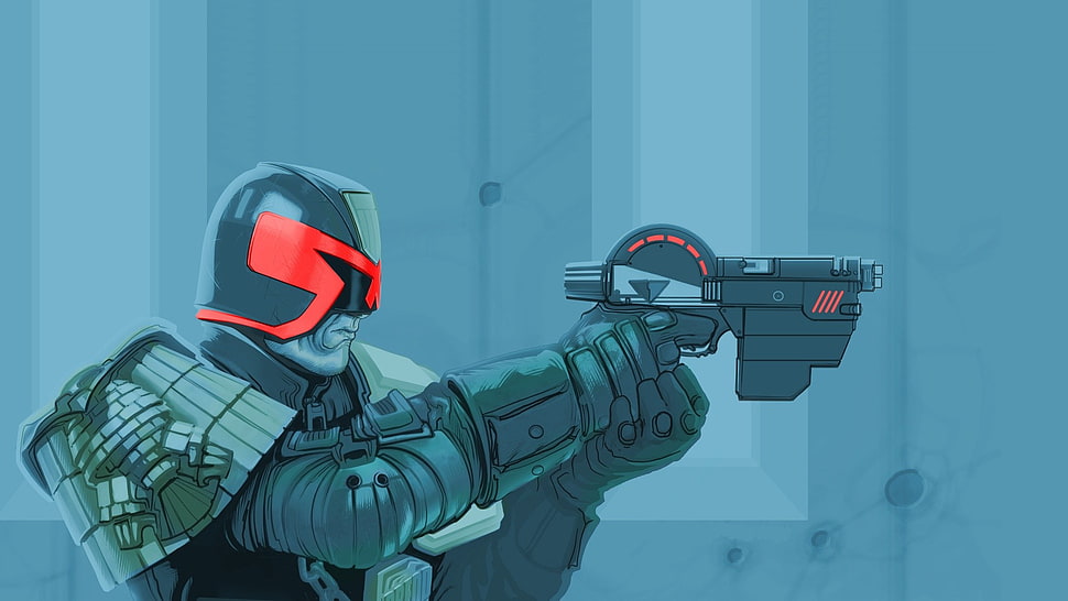 man holding gun digital wallpaper, comics, Judge Dredd HD wallpaper