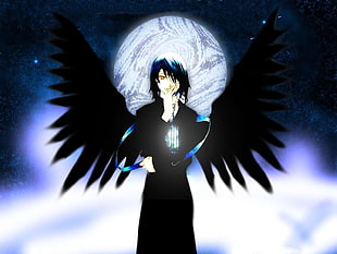 black-haired anime man with wings HD wallpaper