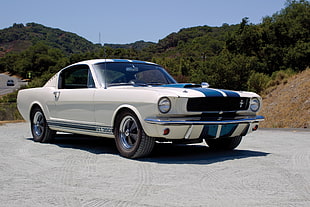 classic white Ford Mustang coupe, car, Ford