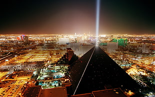 black pyramid and city lights, cityscape, city, building, HDR