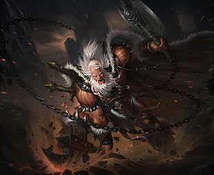 man holding battle axe illustration, Diablo, Diablo III, video games, fantasy art