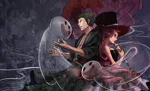 man and woman anime wallpaper, One Piece, Roronoa Zoro, ghost, umbrella